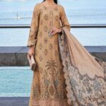 Maria B Unstitched Luxury Embroidered Lawn-5a mustard 3 piece jacquard lawn suit with silk dupatta UK