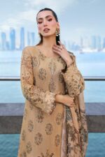 Maria B Unstitched Luxury Embroidered Lawn-5a mustard 3 piece jacquard lawn suit with silk dupatta UK, shirt front