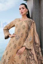 Maria B Unstitched Luxury Embroidered Lawn-5a mustard 3 piece jacquard lawn suit with silk dupatta UK, shirt close look