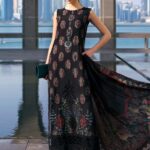 Maria B Unstitched Luxury Embroidered Lawn-5b black 3 piece jacquard lawn suit with silk dupatta UK