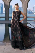 Maria B Unstitched Luxury Embroidered Lawn-5b black 3 piece jacquard lawn suit with silk dupatta UK