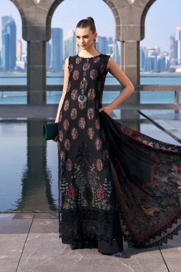 Maria B Unstitched Luxury Embroidered Lawn-5b black 3 piece jacquard lawn suit with silk dupatta UK