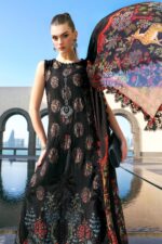 Maria B Unstitched Luxury Embroidered Lawn-5b black 3 piece jacquard lawn suit with silk dupatta UK, front look