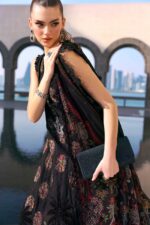 Maria B Unstitched Luxury Embroidered Lawn-5b black 3 piece jacquard lawn suit with silk dupatta UK, side look