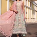 Maria B Unstitched Luxury Embroidered Lawn-6a pink & aqua 3-piece suit with 3D floral embroidery and net dupatta UK
