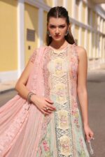 Maria B Unstitched Luxury Embroidered Lawn-6a pink & aqua 3-piece suit with 3D floral embroidery and net dupatta UK, shirt front