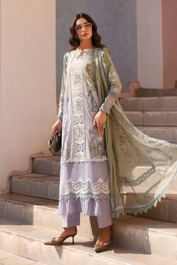 Maria B Unstitched Luxury Lawn-6b Maria B Unstitched Luxury Lawn-6b – Pistachio Green & Lilac Eid ’26 3-piece suit with 3D floral embroidery and net dupatta UK
