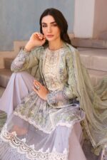 Maria B Unstitched Luxury Lawn-6b Maria B Unstitched Luxury Lawn-6b – Pistachio Green & Lilac Eid ’26 3-piece suit with 3D floral embroidery and net dupatta UK