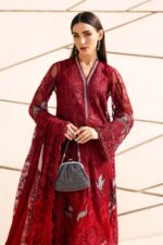 Maria B Unstitched Luxury Embroidered Lawn-7a red embroidered net 3 piece lawn suit with chiffon dupatta UK