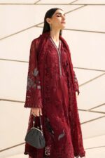 Maria B Unstitched Luxury Embroidered Lawn-7a red embroidered net 3 piece lawn suit with chiffon dupatta UK, side look