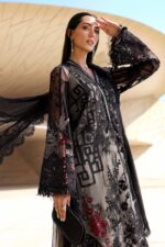 Maria B Unstitched Luxury Embroidered Lawn-7b black embroidered net 3 piece lawn suit with chiffon dupatta UK, side look