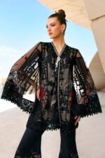 Maria B Unstitched Luxury Embroidered Lawn-7b black embroidered net 3 piece lawn suit with chiffon dupatta UK, shirt look with new style