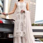 Maria B Unstitched Luxury Embroidered Lawn-8a ivory embroidered 3 piece lawn suit with chiffon dupatta UK