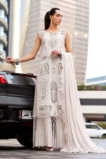 Maria B Unstitched Luxury Embroidered Lawn-8a ivory embroidered 3 piece lawn suit with chiffon dupatta UK