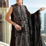 Maria B Unstitched Luxury Embroidered Lawn-8b black embroidered 3 piece lawn suit with chiffon dupatta UK