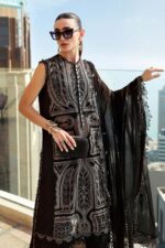 Maria B Unstitched Luxury Embroidered Lawn-8b black embroidered 3 piece lawn suit with chiffon dupatta UK