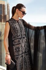 Maria B Unstitched Luxury Embroidered Lawn-8b black embroidered 3 piece lawn suit with chiffon dupatta UK, side look