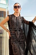 Maria B Unstitched Luxury Embroidered Lawn-8b black embroidered 3 piece lawn suit with chiffon dupatta UK, shirt front