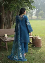 Sardinia - Tales of Petals - Luxury Lawn Suit - Blue Blossom - Unstitched 3PC Set. Showcasing Chikankari embroidery on lawn, organza neck motifs, and a printed net dupatta. back
