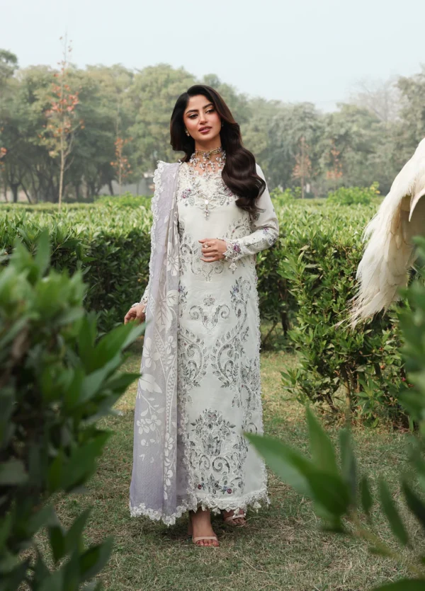 Sardinia - Tales of Petals - Luxury Lawn Suit - Cloud Whisper - Unstitched 3 Piece with Chikankari Embroidery & Gradient Net Dupatta