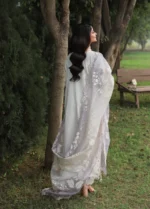 Sardinia - Tales of Petals - Luxury Lawn Suit - Cloud Whisper - Unstitched 3 Piece with Chikankari Embroidery & Gradient Net Dupatta, back