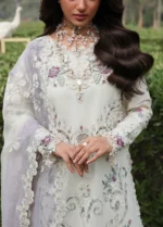 Sardinia - Tales of Petals - Luxury Lawn Suit - Cloud Whisper - Unstitched 3 Piece with Chikankari Embroidery & Gradient Net Dupatta, neck closeup