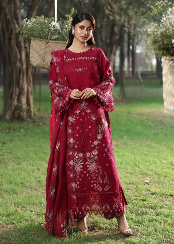 Sardinia - Tales of Petals - Luxury Lawn Suit - FLORAL FUCHSIA with chikankari embroidered lawn, hand-worked organza neckline and woven net dupatta