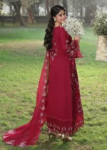 Sardinia - Tales of Petals - Luxury Lawn Suit - FLORAL FUCHSIA with chikankari embroidered lawn, hand-worked organza neckline and woven net dupatta, back