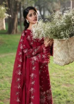 Sardinia - Tales of Petals - Luxury Lawn Suit - FLORAL FUCHSIA with chikankari embroidered lawn, hand-worked organza neckline and woven net dupatta border and sleevws design