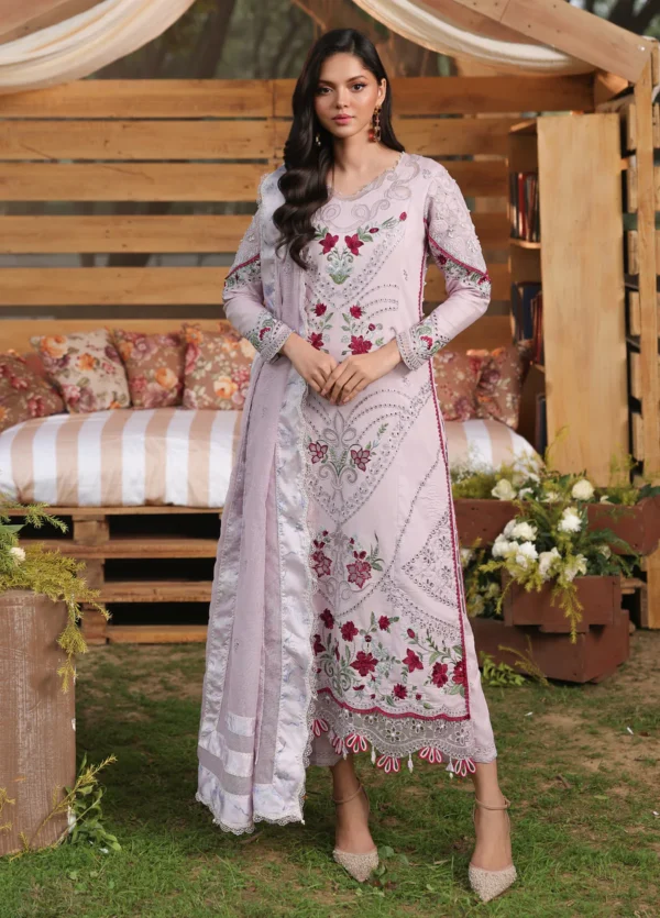 Sardinia - Tales of Petals - Luxury Lawn Suit - Lavender Haze - 3 Piece Unstitched Suit with Chikankari Embroidery & Net Dupatta | Zee Collections