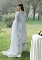 Sardinia - Tales of Petals - Luxury Lawn Suit - MORNING SKY with chikankari embroidered lawn, laser work panels, and woven net dupatta, back