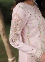 Sardinia - Tales of Petals - Luxury Lawn Suit - Pink Breeze - 3 Piece Unstitched Suit with Chikankari Embroidery & Bordered Net Dupatta, side look