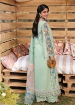 Sardinia - Tales of Petals - Luxury Lawn Suit - Summer Sage - Unstitched 3 Piece with Chikankari Embroidery & Organza Neck Patch | Zee Collections, back look
