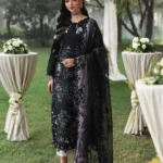 Sardinia - Tales of Petals - Luxury Lawn Suit - OCEAN WAVES with chikankari embroidered lawn panels, hand-worked organza neckline and woven net dupatta