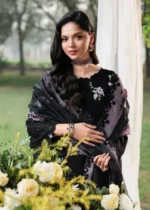 Sardinia - Tales of Petals - Luxury Lawn Suit - OCEAN WAVES with chikankari embroidered lawn panels, hand-worked organza neckline and woven net dupatta, shirt close up
