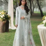 Sardinia - Tales of Petals - Luxury Lawn Suit - OCEAN WAVES with chikankari embroidered lawn panels, hand-worked organza neckline and woven net dupatta