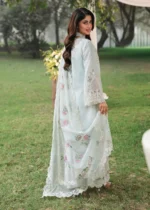 Sardinia - Tales of Petals - Luxury Lawn Suit - OCEAN WAVES with chikankari embroidered lawn panels, hand-worked organza neckline and woven net dupatta, back side