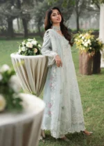 Sardinia - Tales of Petals - Luxury Lawn Suit - OCEAN WAVES with chikankari embroidered lawn panels, hand-worked organza neckline and woven net dupatta, side look