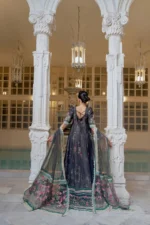 Sobia Nazir Unstitched Lawn Eid Edition-10a printed Anarkali with embroidered daman, cotton trouser & net dupatta UK, back