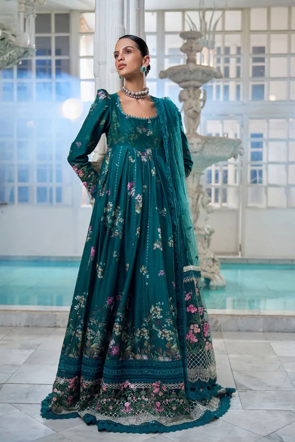 Sobia Nazir Unstitched Lawn Eid Edition-10b printed Anarkali with embroidered daman, cotton trouser & net dupatta UK