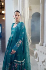 Sobia Nazir Unstitched Lawn Eid Edition-10b printed Anarkali with embroidered daman, cotton trouser & net dupatta UK, side look
