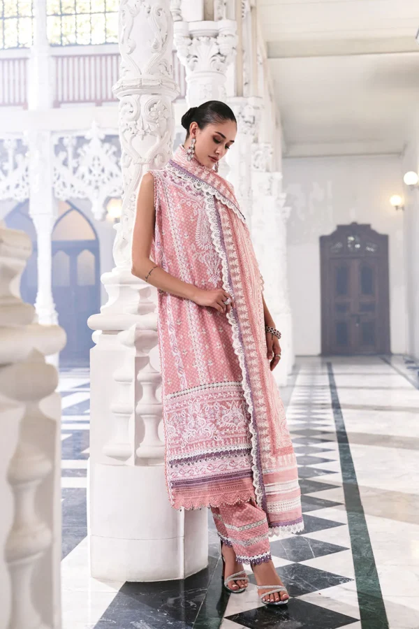Sobia Nazir Unstitched Lawn Eid Edition-11a printed embroidered lawn front, back & sleeves with cotton trouser UK