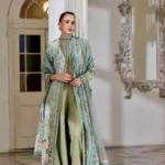 Sobia Nazir Unstitched Lawn Eid Edition-12a printed embroidered lawn front, back & sleeves with cotton trouser UK