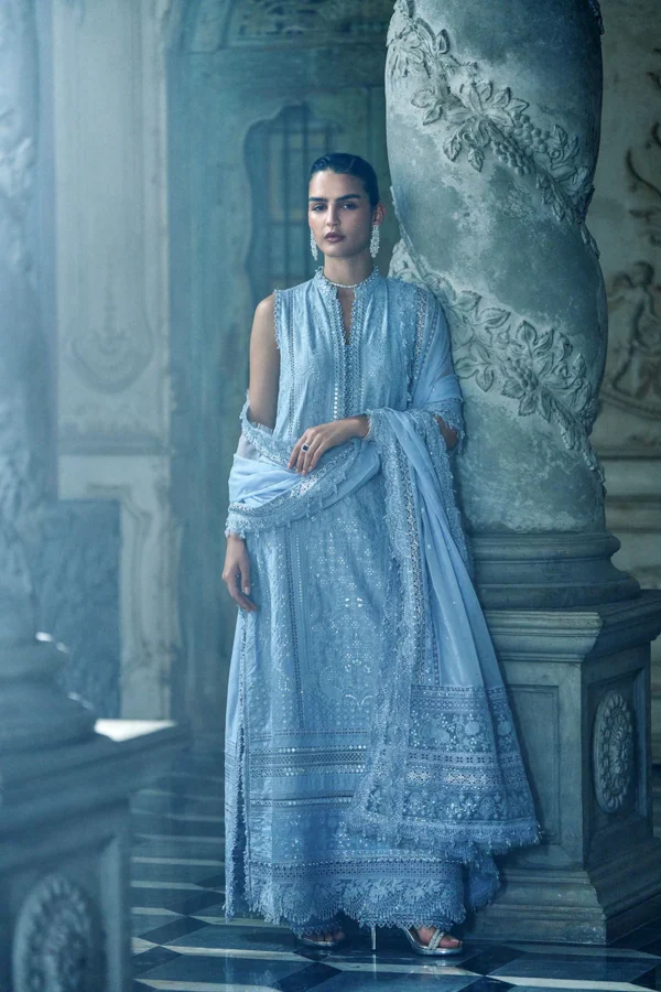 Sobia Nazir Unstitched Lawn Eid Edition-2b embroidered lawn suit with mirror work & chiffon dupatta UK