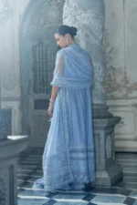 Sobia Nazir Unstitched Lawn Eid Edition-2b embroidered lawn suit with mirror work & chiffon dupatta UK, back look