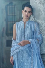 Sobia Nazir Unstitched Lawn Eid Edition-2b embroidered lawn suit with mirror work & chiffon dupatta UK, front shirt look