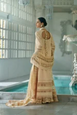 Sobia Nazir Unstitched Lawn Eid Edition-3a embroidered lawn suit with net dupatta & cotton trouser UK, back look