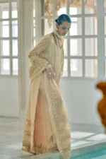 Sobia Nazir Unstitched Lawn Eid Edition-3a embroidered lawn suit with net dupatta & cotton trouser UK, side look