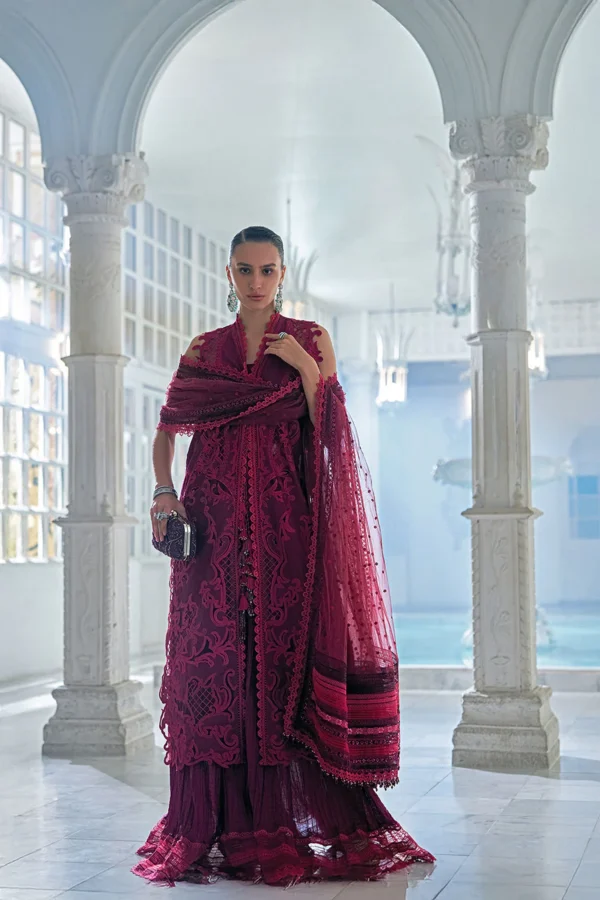 Sobia Nazir Unstitched Lawn Eid Edition-5a laser-embroidered lawn suit with net dupatta & cotton trouser UK