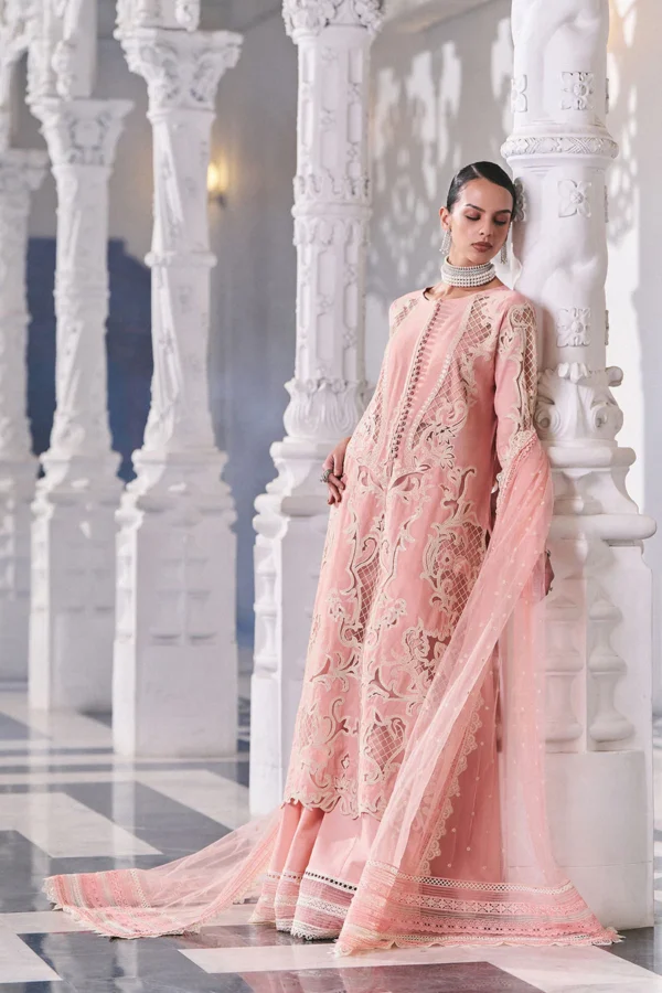 Sobia Nazir Unstitched Lawn Eid Edition-5b laser-embroidered lawn suit with net dupatta & cotton trouser UK